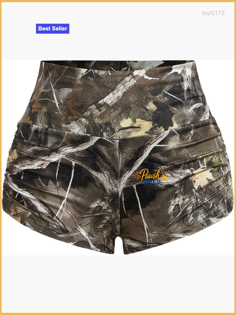 Plus Size High Waisted Ruched Camo Shorts Y2k Club Party